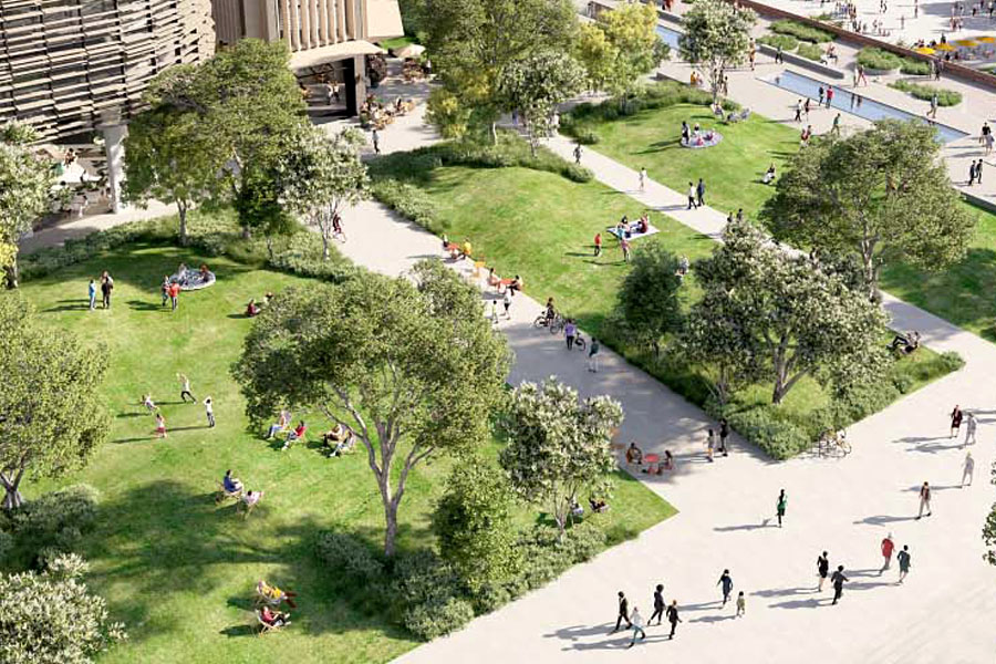 Artist impression aerial view of Central Precinct, Sydney.